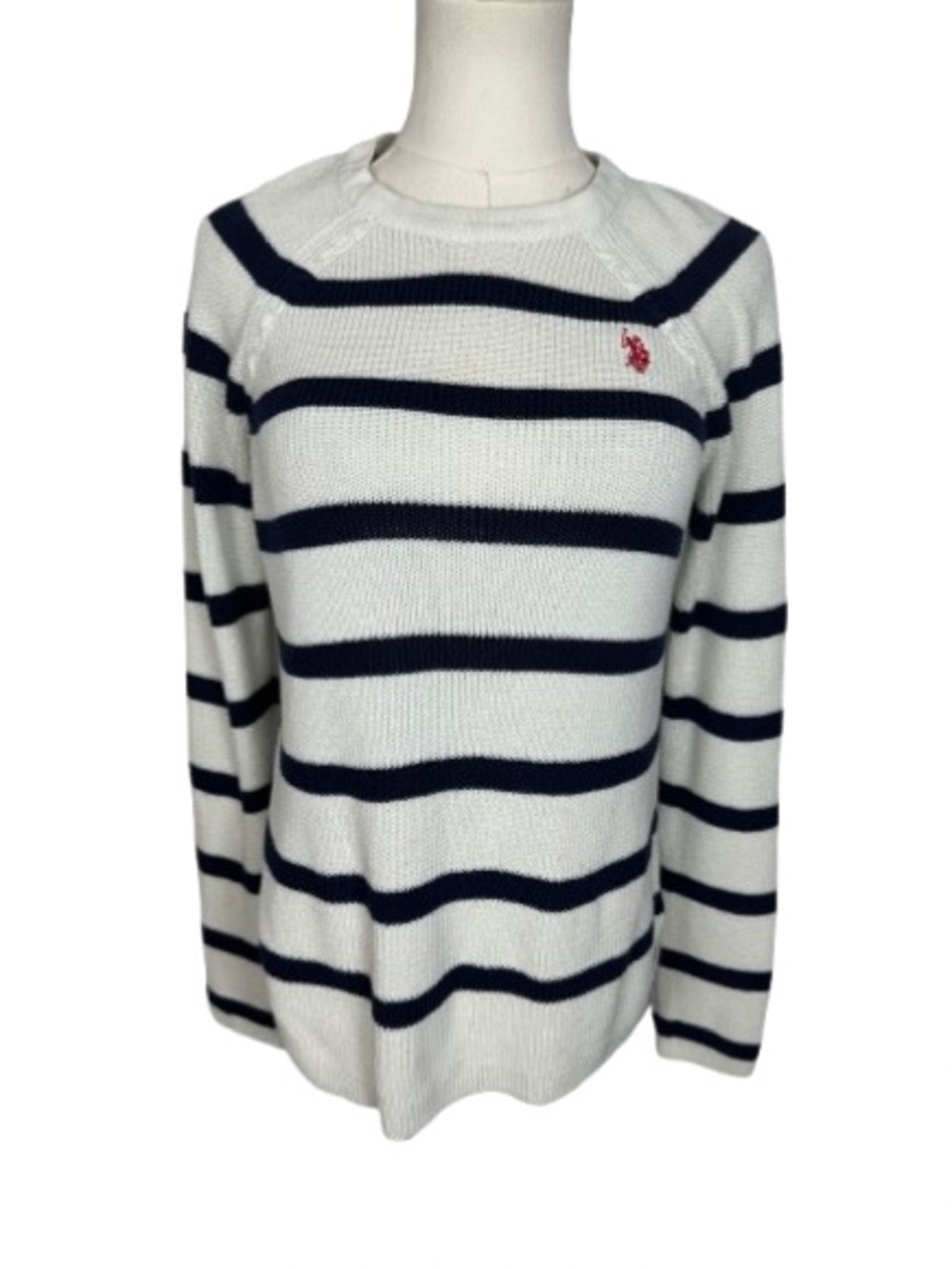 U.S. Polo Assn. White & Navy Striped Crewneck Sweater